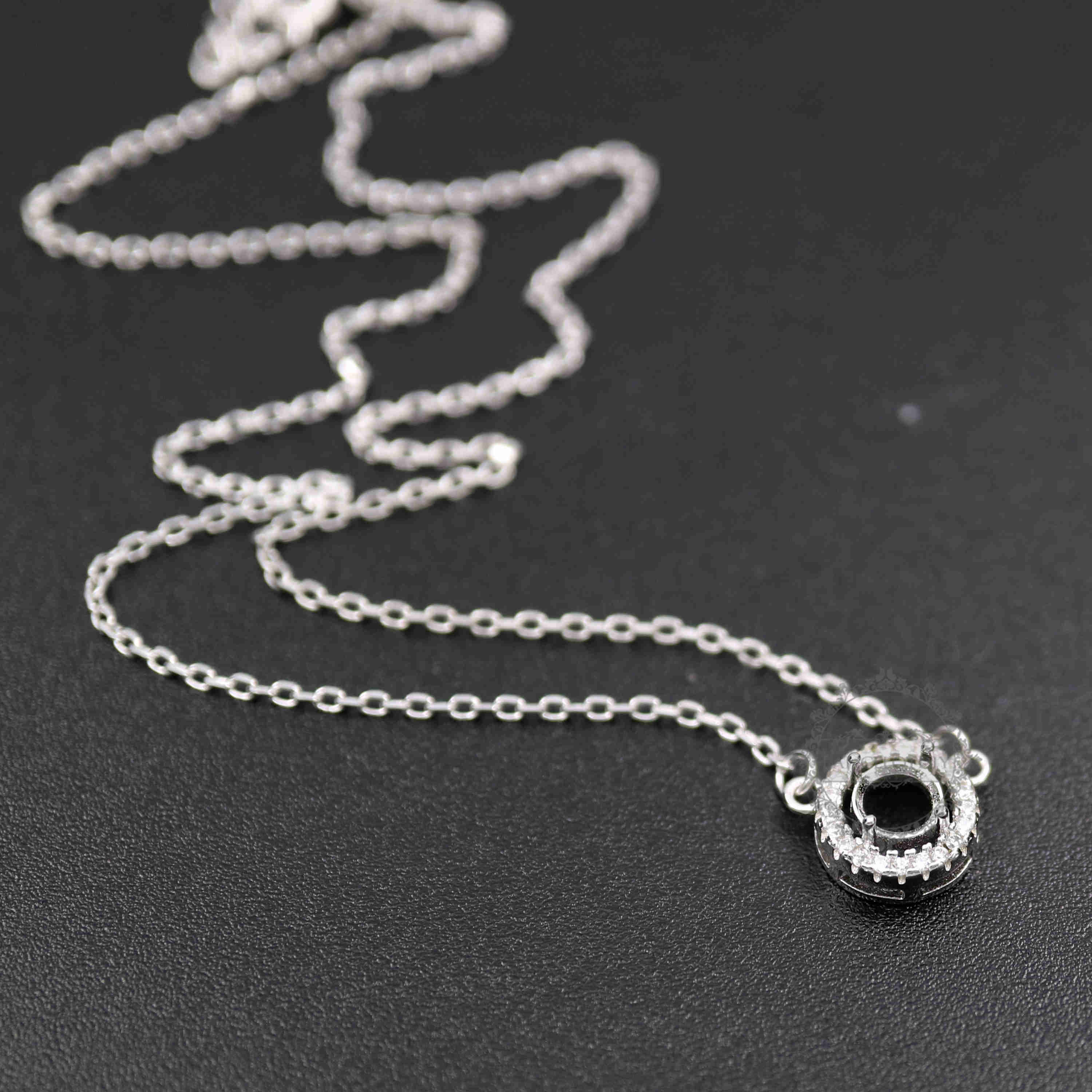 1Pcs 5-8MM Gems Cz Stone Round Prong Bezel Settings Solid 925 Sterling Silver DIY Pendant Charm Tray With 15'' Necklace Chain 1411215 - Click Image to Close